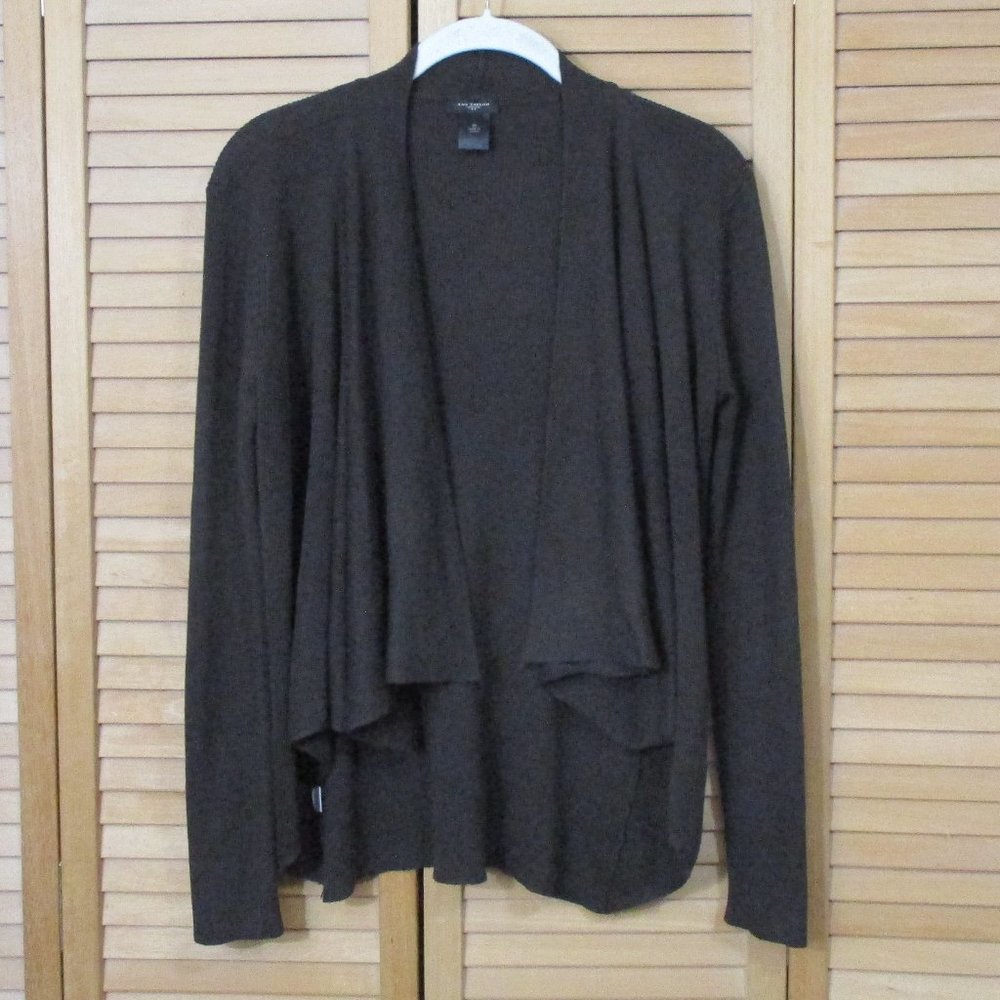 Ann Taylor Brown Open Drape Front Ribbed Knit Cardigan SP